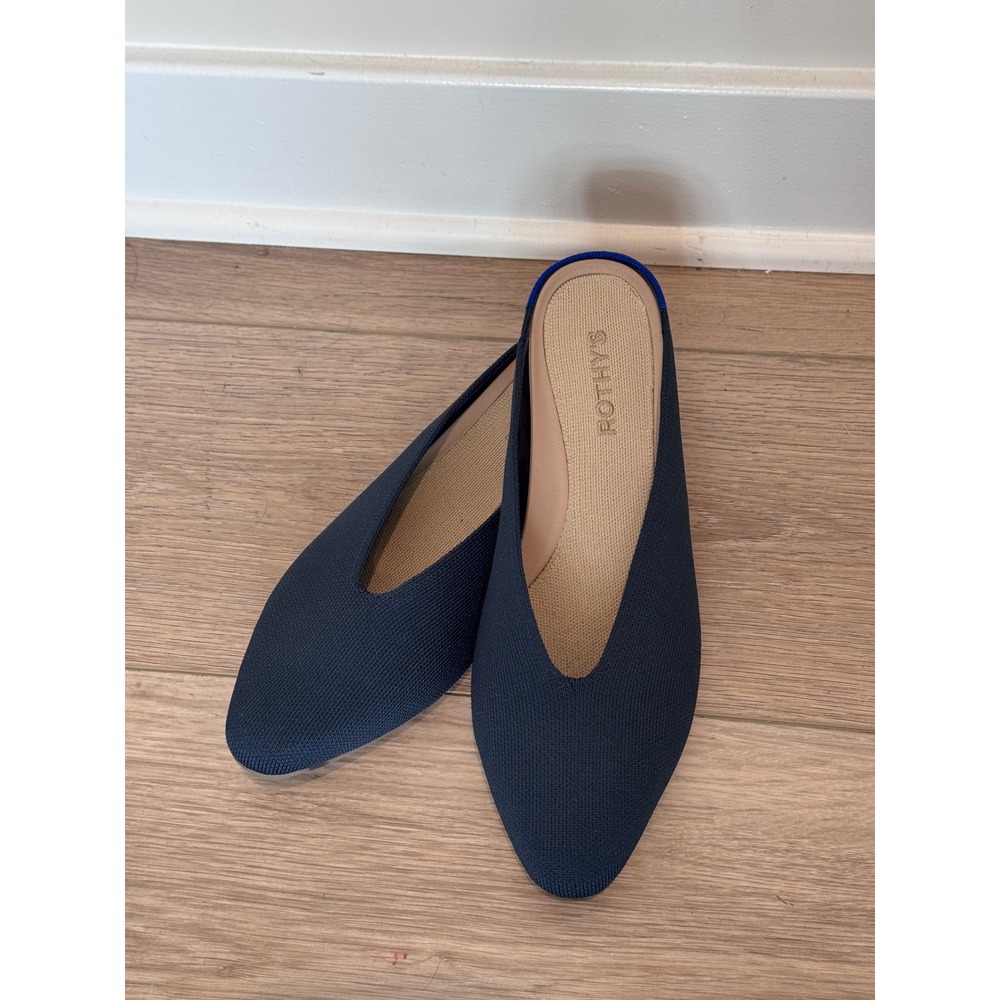 Rothys The Point Mule Navy Night Blue Pointed Toe Flat Slip On Shoes Size 9